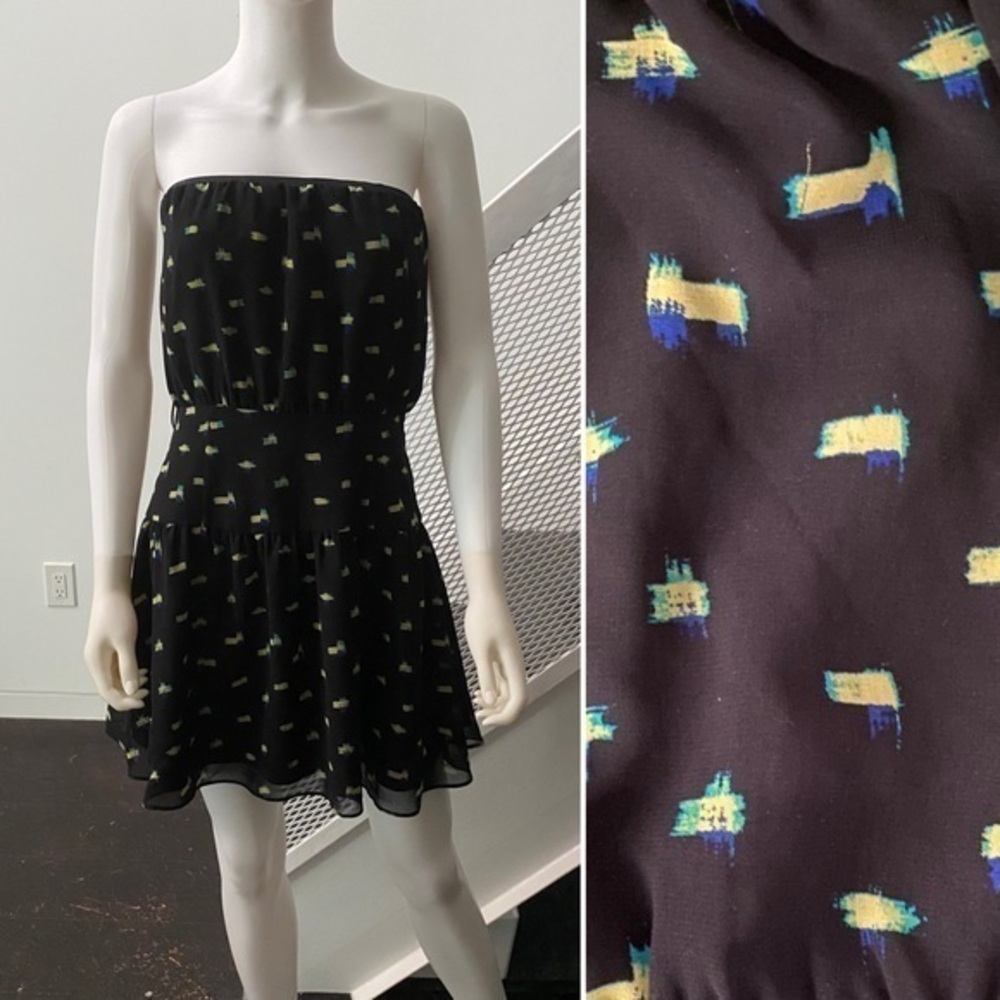 RACHEL ROY strapless mini dress fitted wide waist with sash ribbon tie